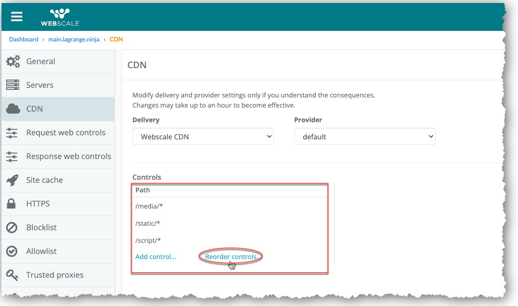 Click Reorder controls link