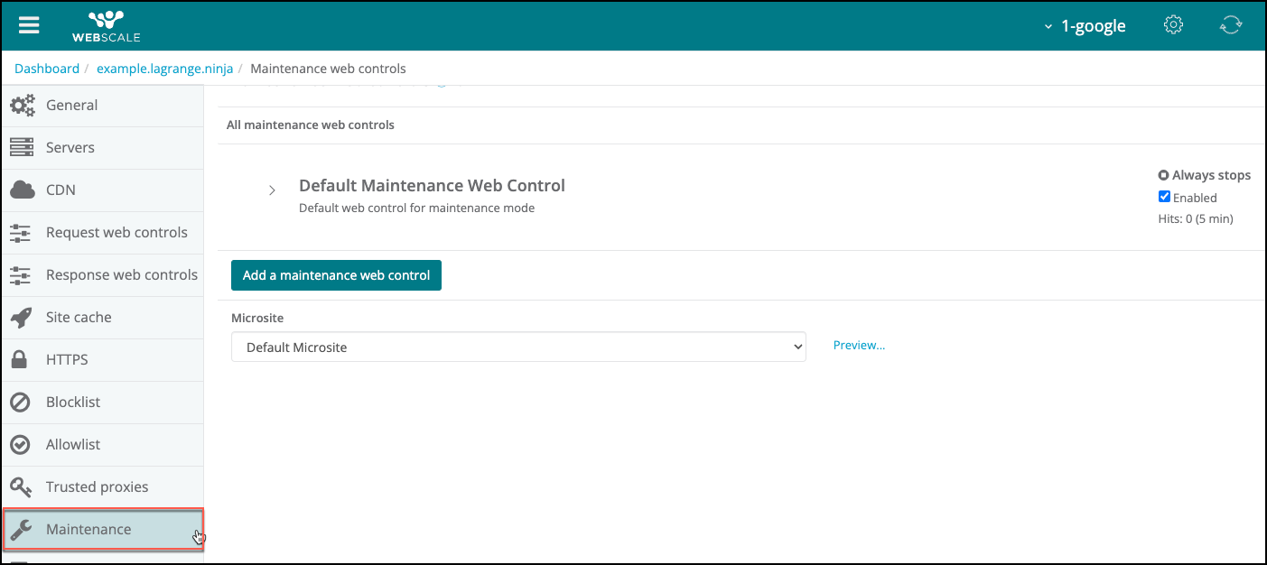 Access Maintenance web controls page