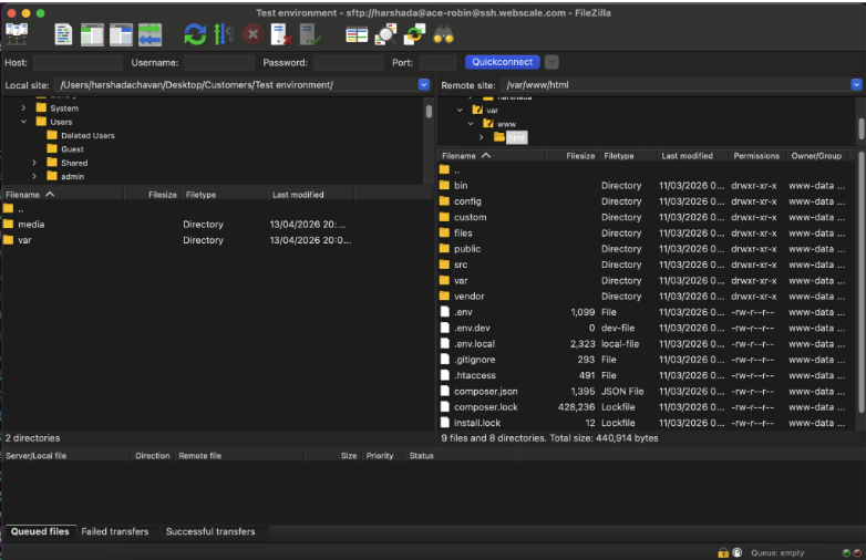 FileZilla connected to remote directory