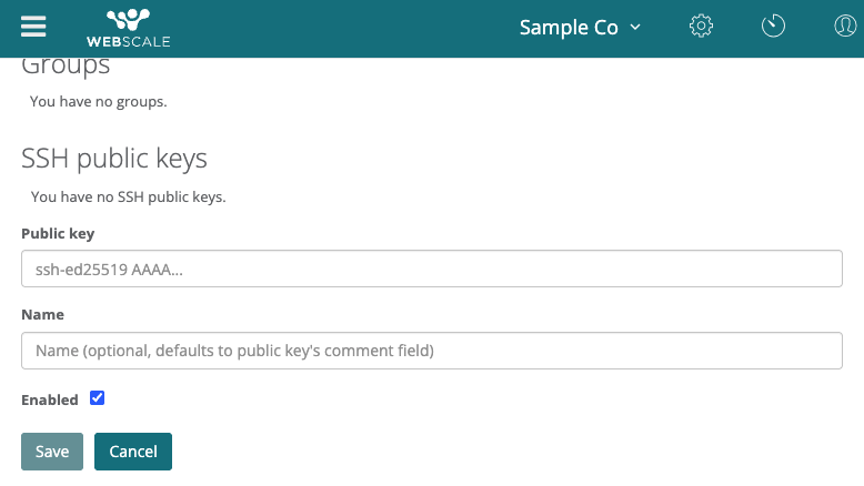 SSH public keys form