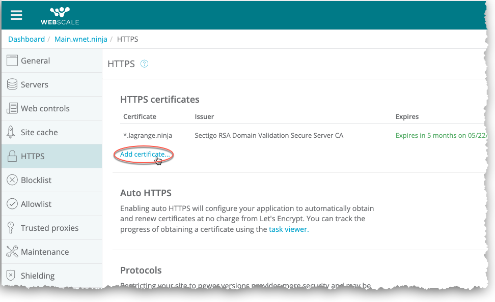 Click Add Certificate link