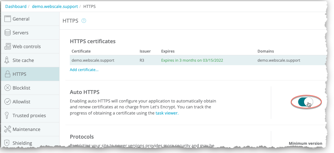 Enable Auto HTTPS feature