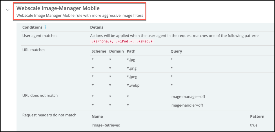 Image Manager Mobile Web Control conditions