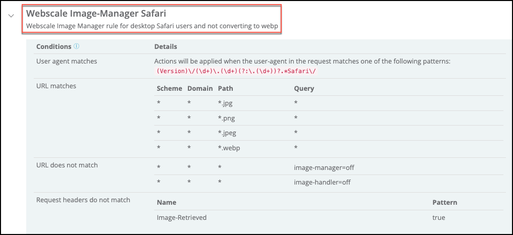 Image Manager Safari Web Control conditions