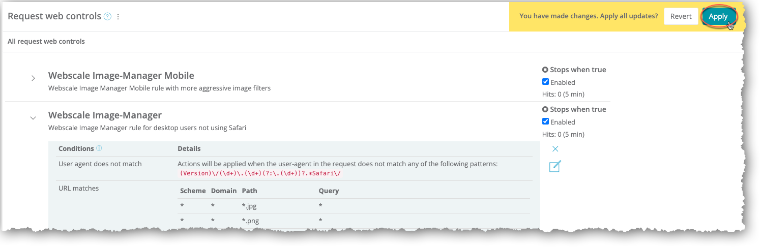 Click Apply when finishws modifying Web Control