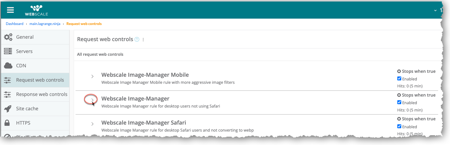 Click to access Web Control settings