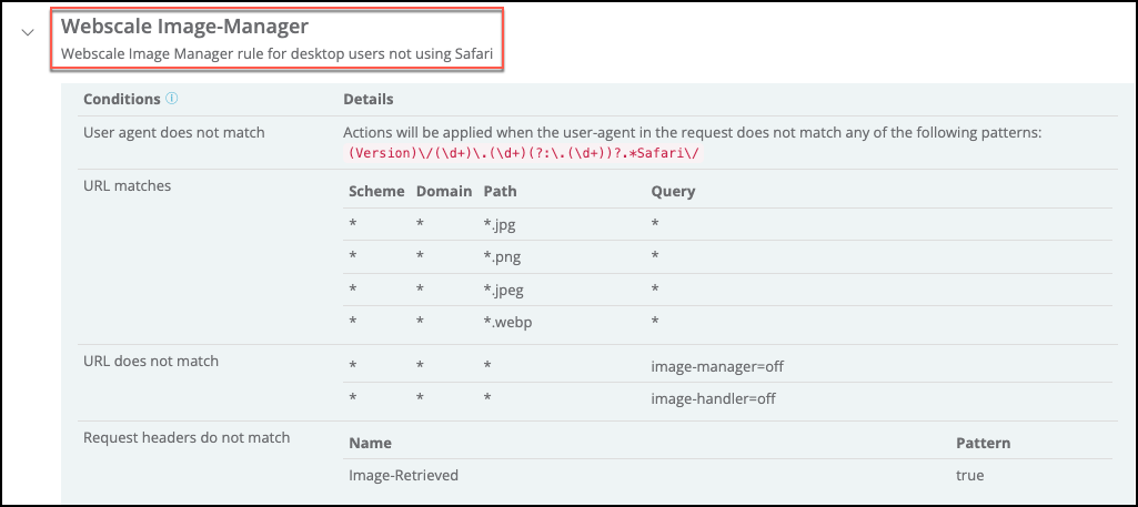 Image Manager Web Control desktop conditions