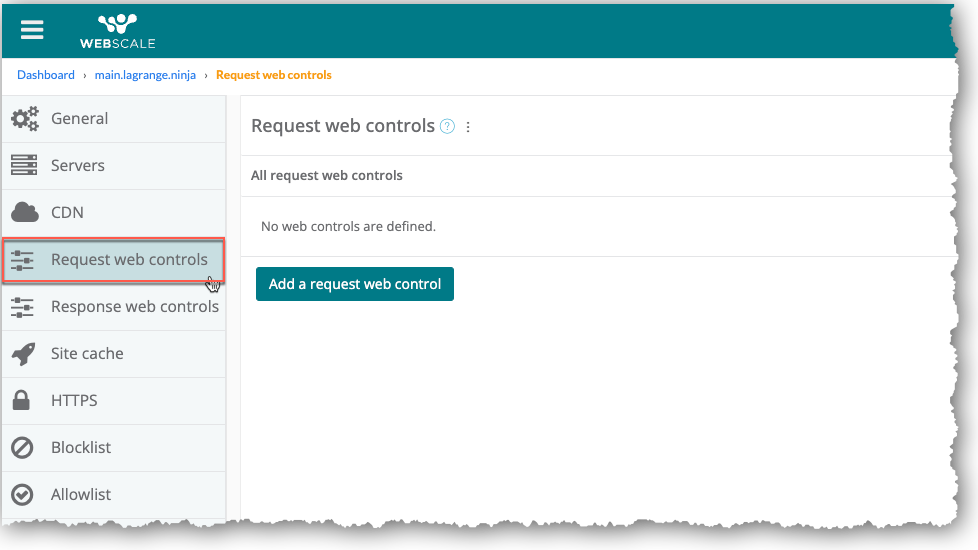 Select Request web controls on sidebar menu
