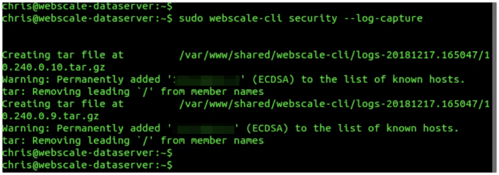 Webscale CLI log capture output