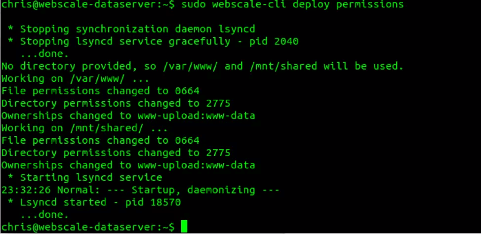 Webscale CLI deploy permissions output
