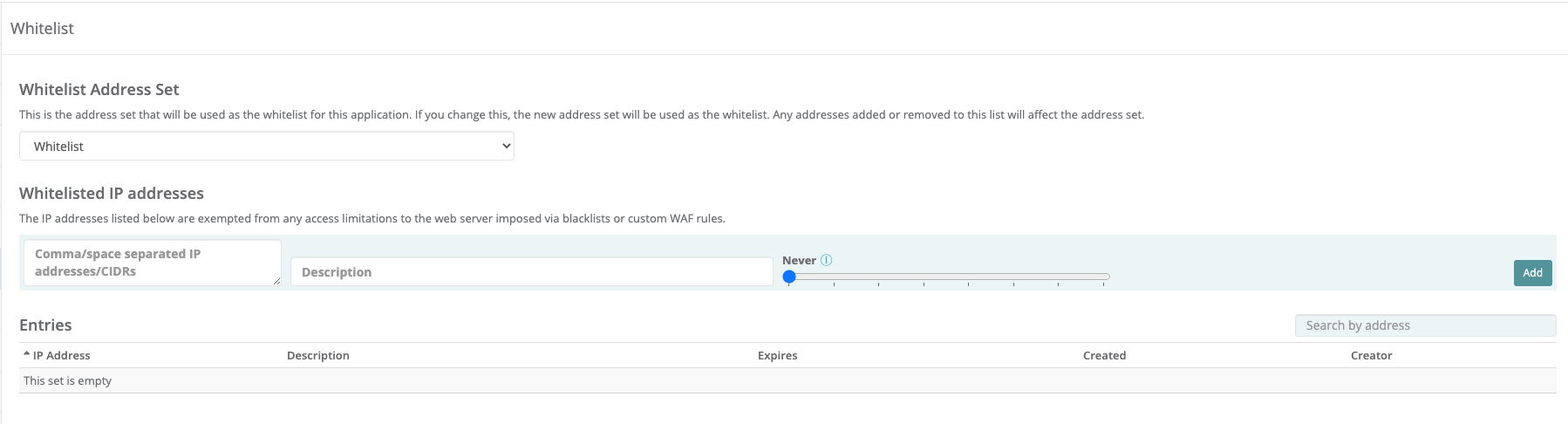 Webscale whitelist page in the control panel